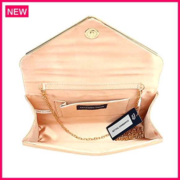 Faux Suede Clutch Bag with Metal Binding, Detachable Chain Strap for Evening